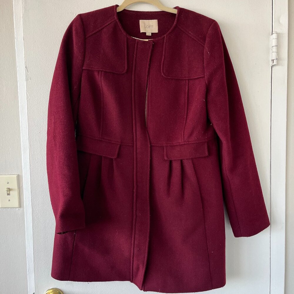 Loft Maroon Peplum Pea Coat